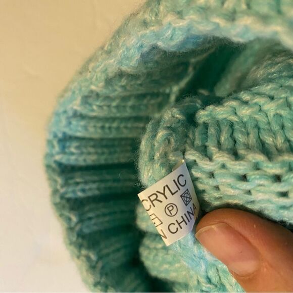 Aqua blue teal Slouchy Cable Knit Beanie Hat for Women teen child girl - Picture 4 of 6